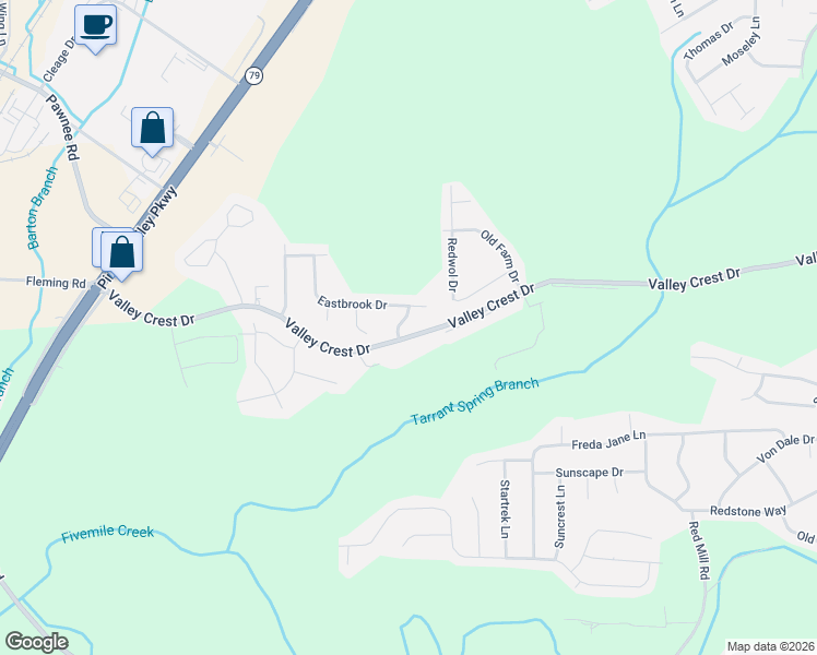 map of restaurants, bars, coffee shops, grocery stores, and more near 443 Valley Crest Drive in Birmingham