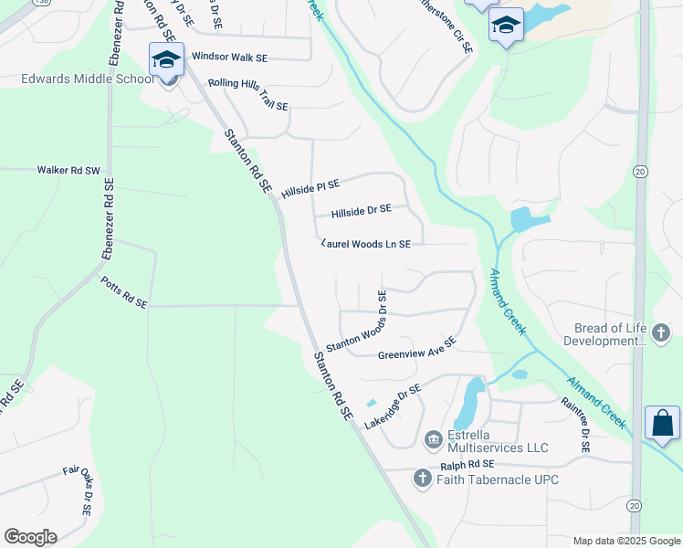 map of restaurants, bars, coffee shops, grocery stores, and more near 510 Greenview Avenue Southeast in Conyers