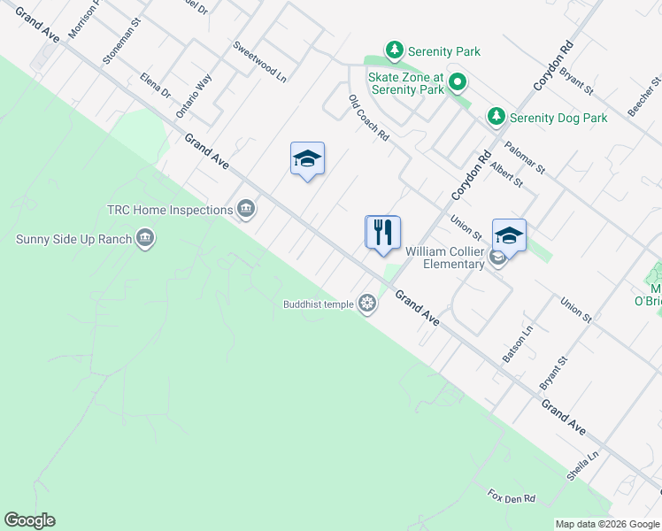 map of restaurants, bars, coffee shops, grocery stores, and more near 33040 Danny Lane in Lake Elsinore