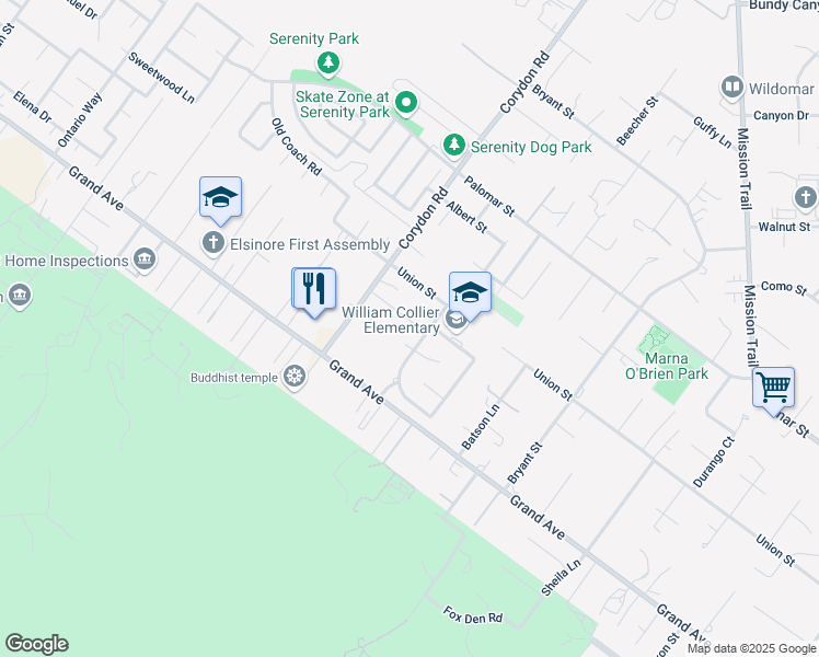 map of restaurants, bars, coffee shops, grocery stores, and more near 32820 Almond Tree Lane in Wildomar