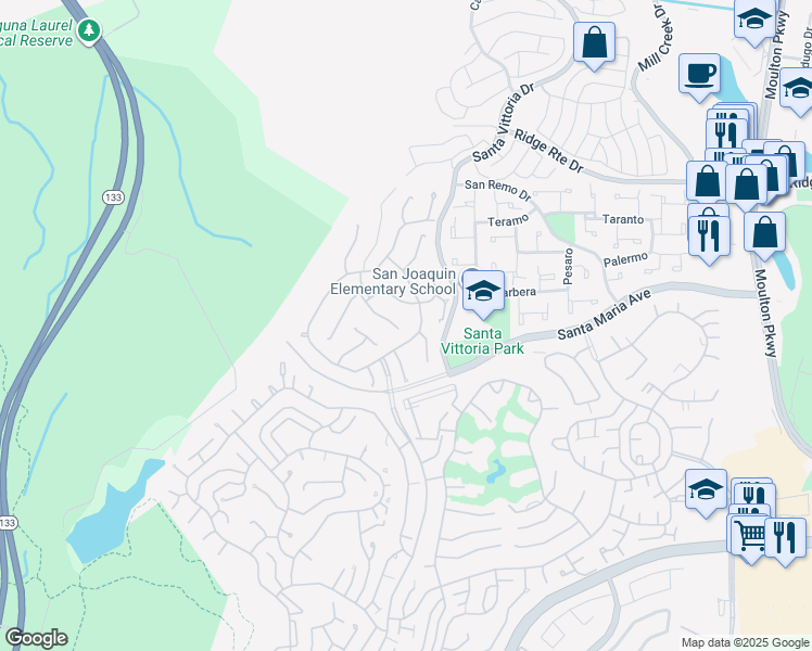 map of restaurants, bars, coffee shops, grocery stores, and more near 5149 Miembro in Laguna Woods