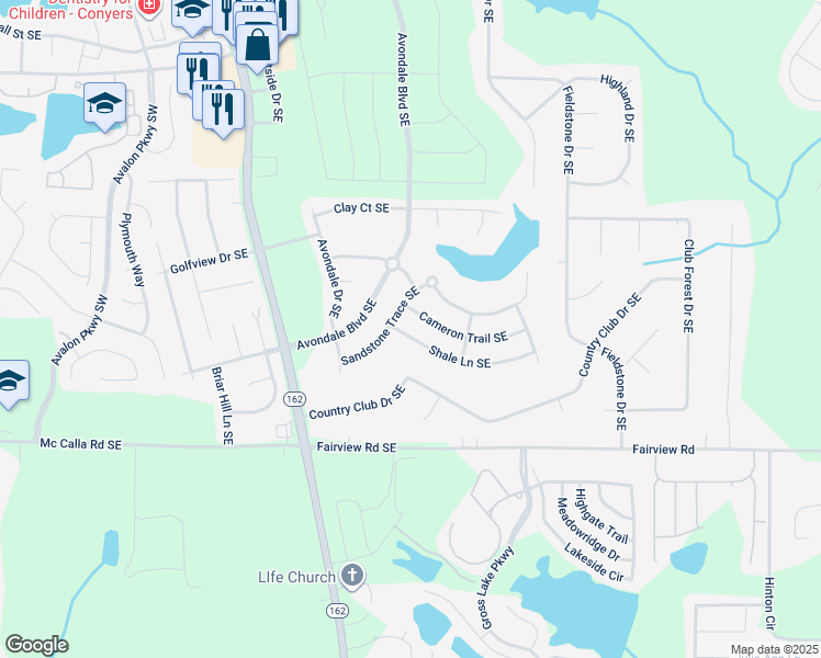map of restaurants, bars, coffee shops, grocery stores, and more near 3607 Shale Lane Southeast in Conyers