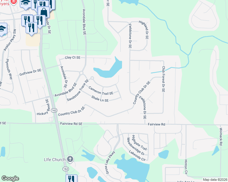 map of restaurants, bars, coffee shops, grocery stores, and more near 3861 Cameron Trail Southeast in Conyers