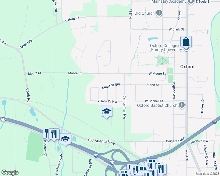 map of restaurants, bars, coffee shops, grocery stores, and more near 505 Stone Street Northwest in Covington