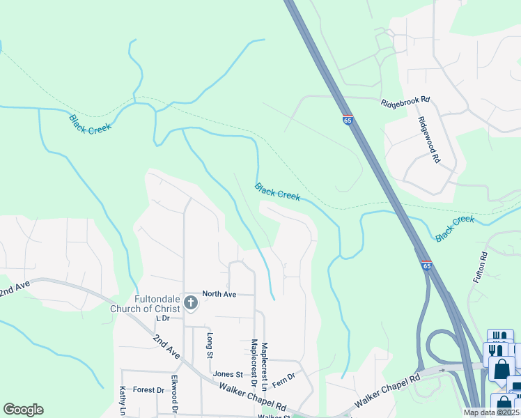 map of restaurants, bars, coffee shops, grocery stores, and more near 2074 Hickory Lane in Fultondale