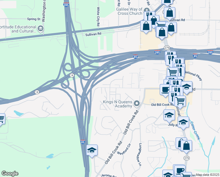 map of restaurants, bars, coffee shops, grocery stores, and more near 2873 Godby Road in Atlanta