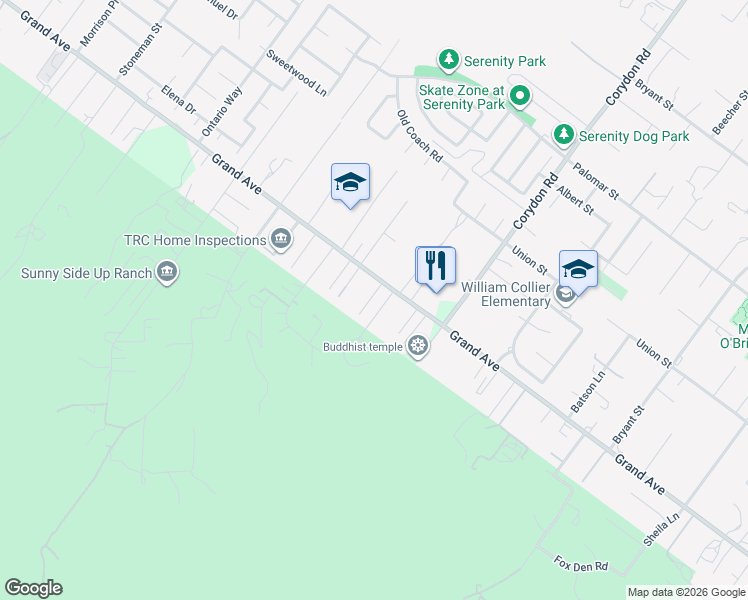 map of restaurants, bars, coffee shops, grocery stores, and more near 33040 Danny Lane in Lake Elsinore