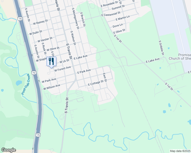 map of restaurants, bars, coffee shops, grocery stores, and more near 2002 South Branch Street in Sherman
