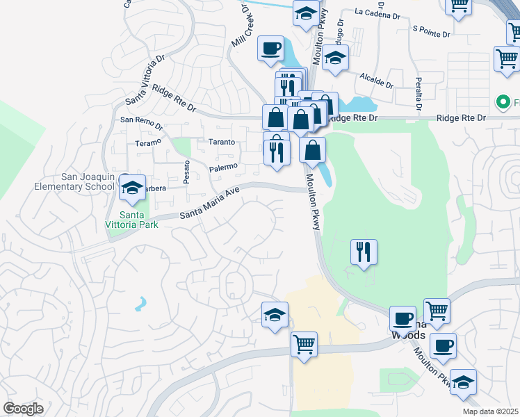 map of restaurants, bars, coffee shops, grocery stores, and more near 3122 Via Serena North in Laguna Woods