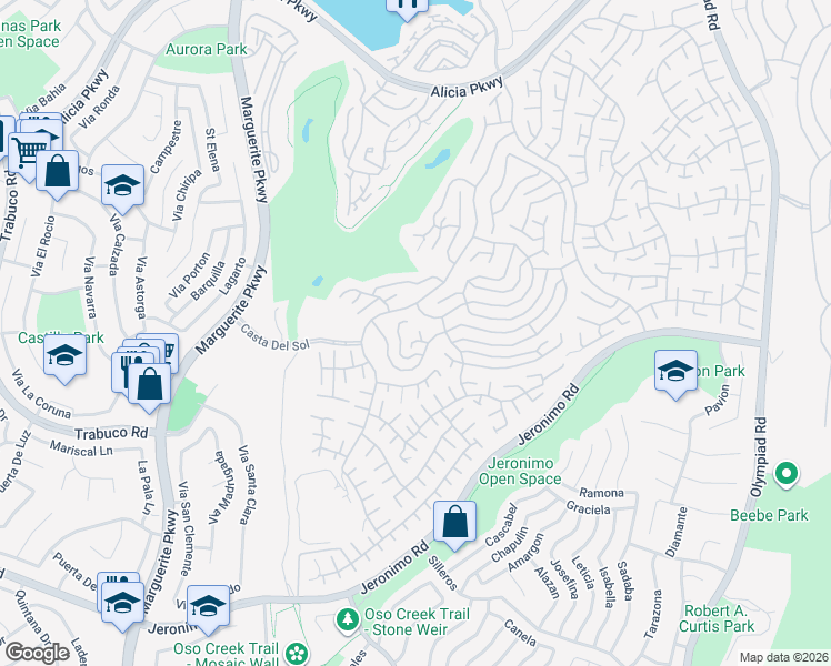 map of restaurants, bars, coffee shops, grocery stores, and more near 27881 Vía Silva in Mission Viejo