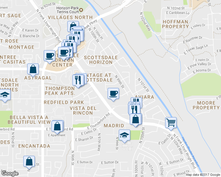 map of restaurants, bars, coffee shops, grocery stores, and more near 9848 East Winchcomb Drive in Scottsdale