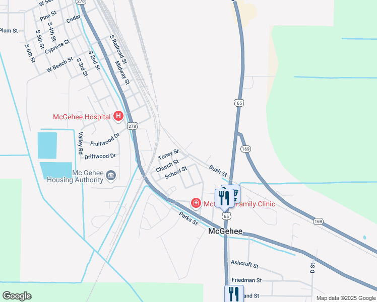 map of restaurants, bars, coffee shops, grocery stores, and more near 1226 Bush Street in McGehee