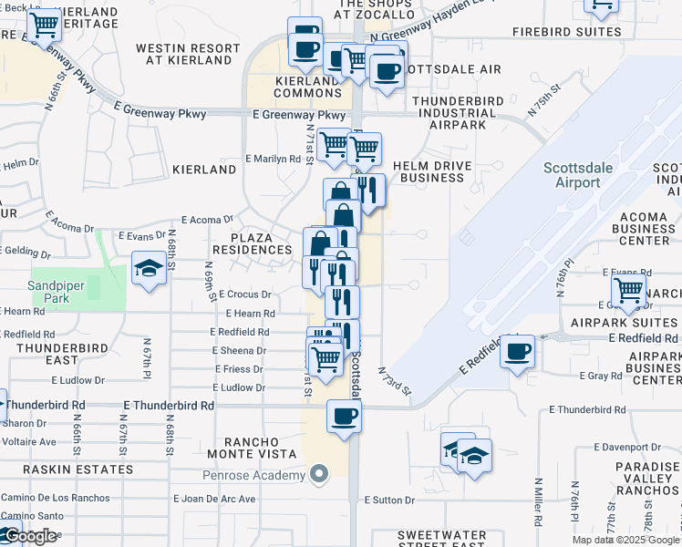 map of restaurants, bars, coffee shops, grocery stores, and more near 14344 North Scottsdale Road in Scottsdale