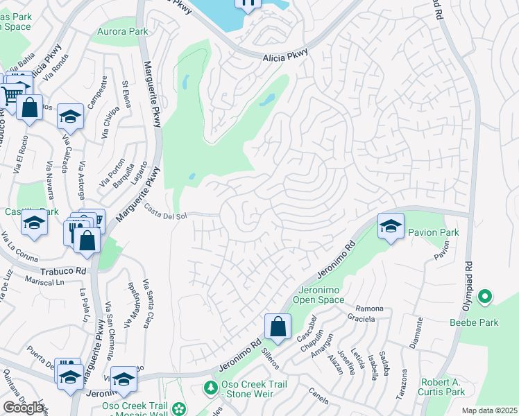 map of restaurants, bars, coffee shops, grocery stores, and more near 23902 Vía Lugones in Mission Viejo