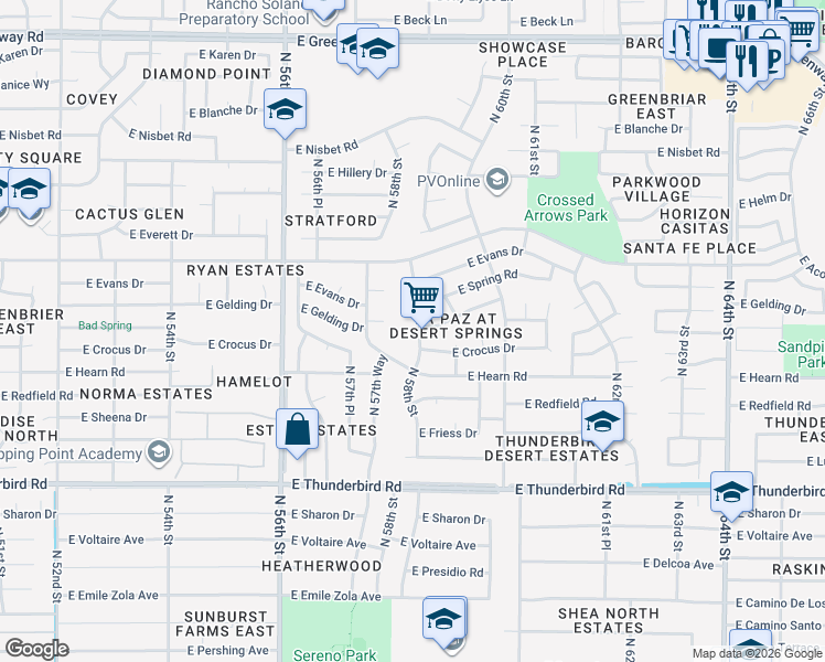 map of restaurants, bars, coffee shops, grocery stores, and more near in Scottsdale