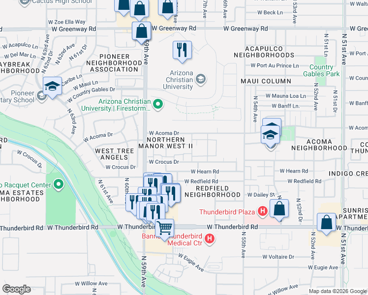 map of restaurants, bars, coffee shops, grocery stores, and more near 5703 West Gelding Drive in Glendale