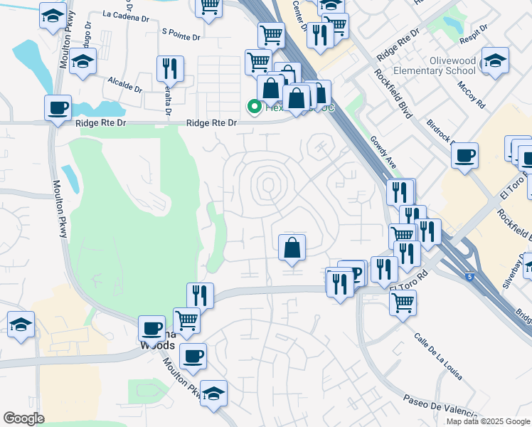 map of restaurants, bars, coffee shops, grocery stores, and more near 2310 Via Puerta in Laguna Woods