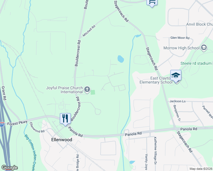 map of restaurants, bars, coffee shops, grocery stores, and more near 3339 Hershey Drive in Ellenwood