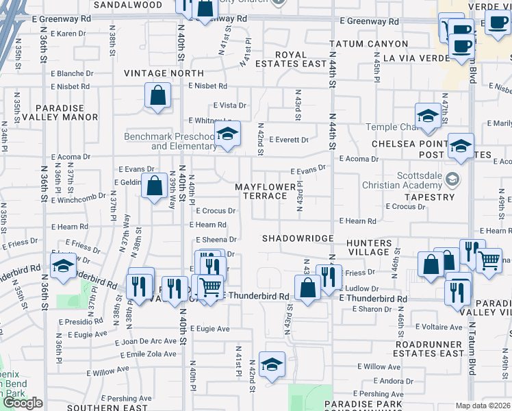 map of restaurants, bars, coffee shops, grocery stores, and more near 14231 North 42nd Street in Phoenix