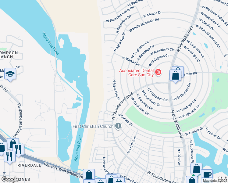 map of restaurants, bars, coffee shops, grocery stores, and more near 11105 West Gaytime Court in Sun City