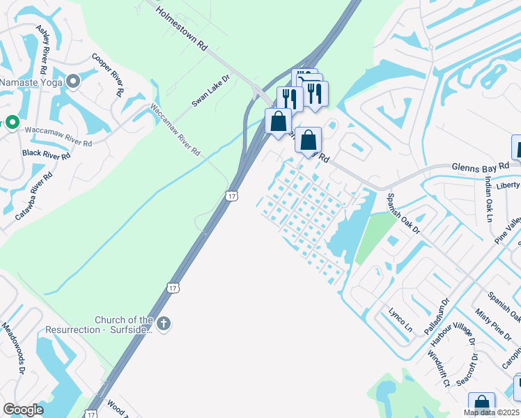 map of restaurants, bars, coffee shops, grocery stores, and more near 2278 Clearwater Drive in Myrtle Beach