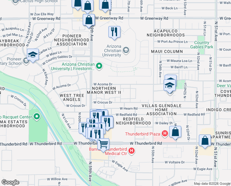 map of restaurants, bars, coffee shops, grocery stores, and more near 5703 West Gelding Drive in Glendale