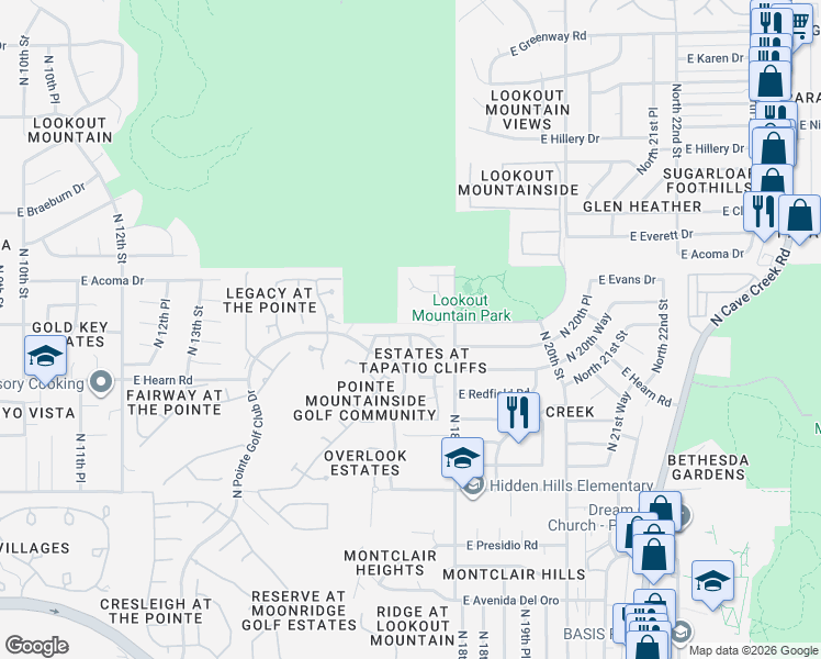 map of restaurants, bars, coffee shops, grocery stores, and more near 1702 East Crocus Drive in Phoenix