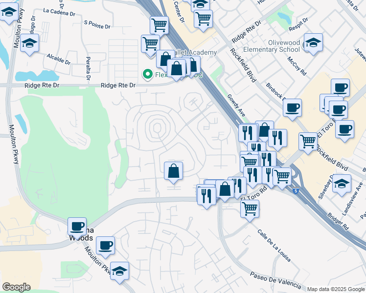 map of restaurants, bars, coffee shops, grocery stores, and more near 2208 Via Mariposa East in Laguna Woods