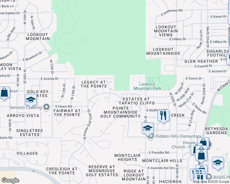 map of restaurants, bars, coffee shops, grocery stores, and more near 1531 East Winged Foot Road in Phoenix