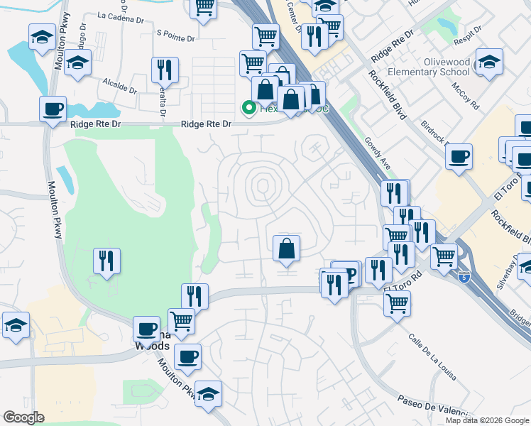 map of restaurants, bars, coffee shops, grocery stores, and more near 2310 Via Puerta in Laguna Woods