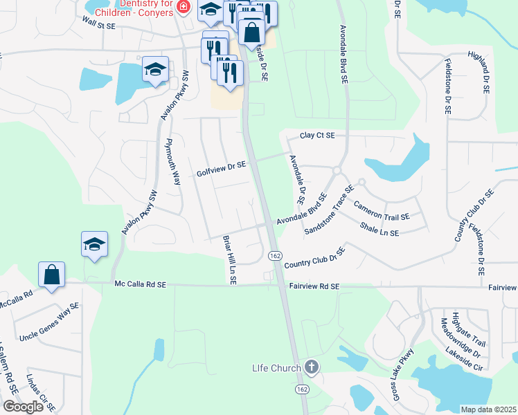 map of restaurants, bars, coffee shops, grocery stores, and more near 2794 Country Court Southeast in Conyers