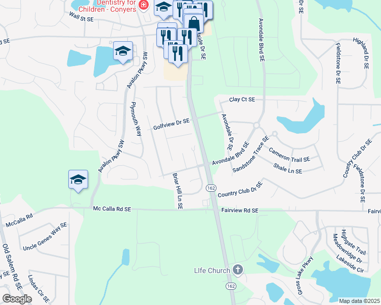 map of restaurants, bars, coffee shops, grocery stores, and more near 2794 Country Court Southeast in Conyers