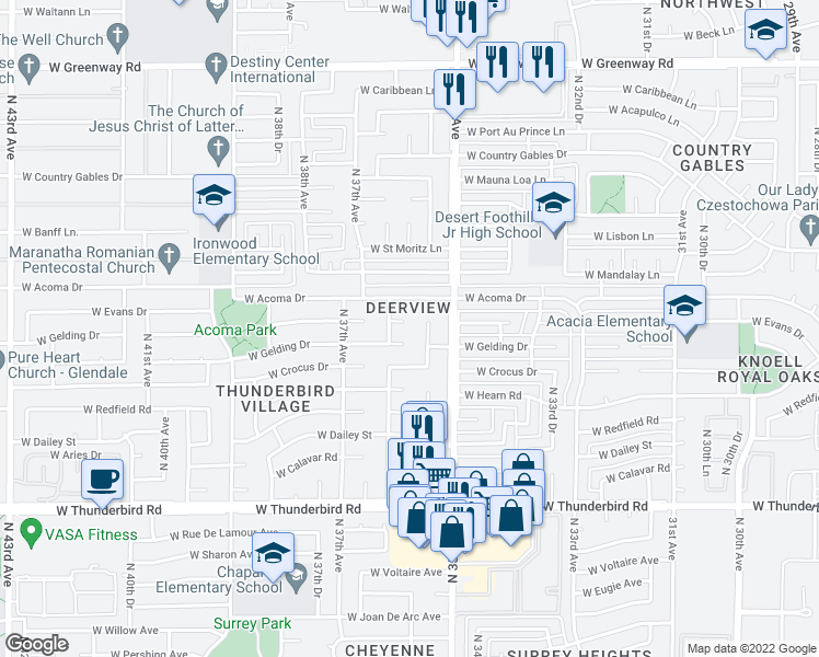 map of restaurants, bars, coffee shops, grocery stores, and more near 3541 West Evans Drive in Phoenix