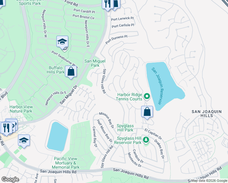 map of restaurants, bars, coffee shops, grocery stores, and more near 11 Montpellier in Newport Beach