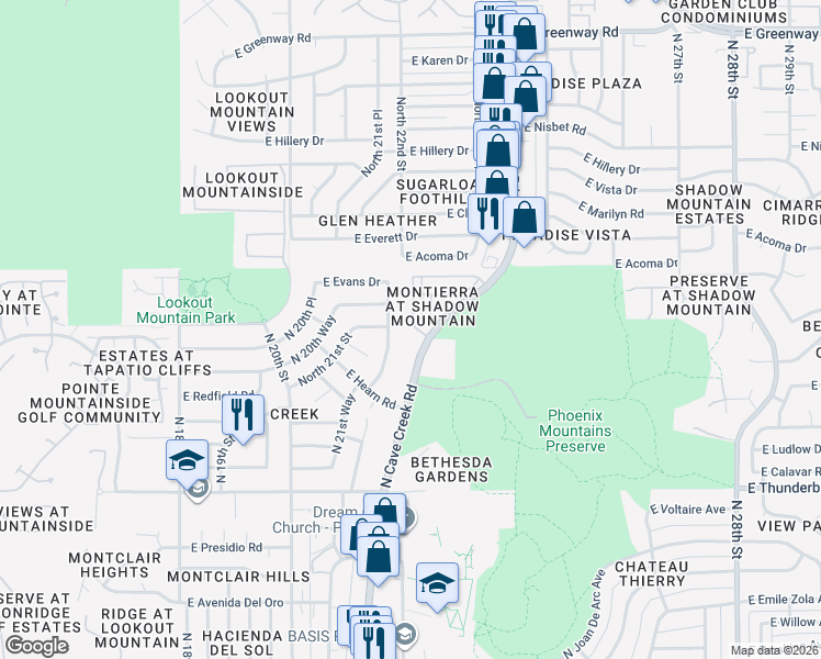 map of restaurants, bars, coffee shops, grocery stores, and more near 14232 North 23rd Street in Phoenix