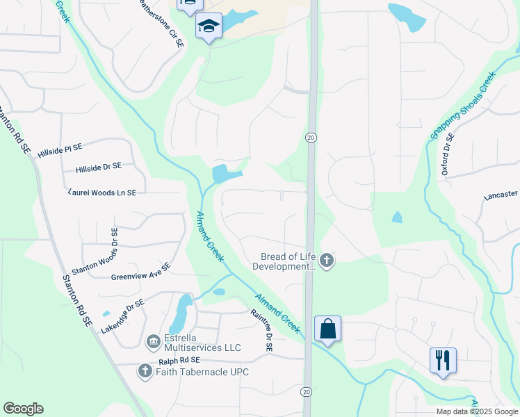 map of restaurants, bars, coffee shops, grocery stores, and more near 912 Oregano Court Southeast in Conyers