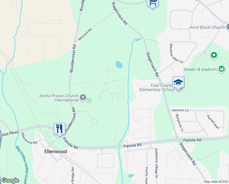 map of restaurants, bars, coffee shops, grocery stores, and more near 5078 Hickory Circle in Ellenwood