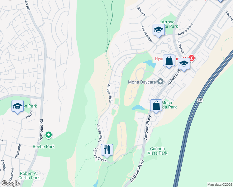 map of restaurants, bars, coffee shops, grocery stores, and more near 4 Vía Floria in Rancho Santa Margarita