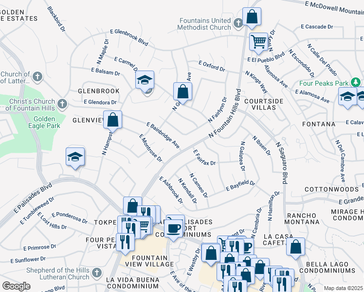 map of restaurants, bars, coffee shops, grocery stores, and more near 14250 North Fountain Hills Boulevard in Fountain Hills