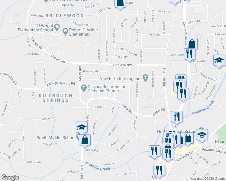 map of restaurants, bars, coffee shops, grocery stores, and more near 1116 Oakwood Street in Birmingham