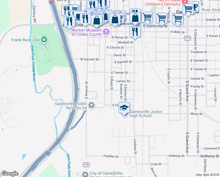 map of restaurants, bars, coffee shops, grocery stores, and more near 823 South Rusk Street in Gainesville