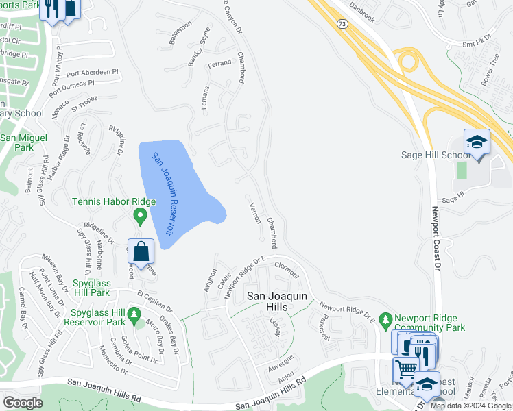 map of restaurants, bars, coffee shops, grocery stores, and more near 15 Vernon in Newport Beach