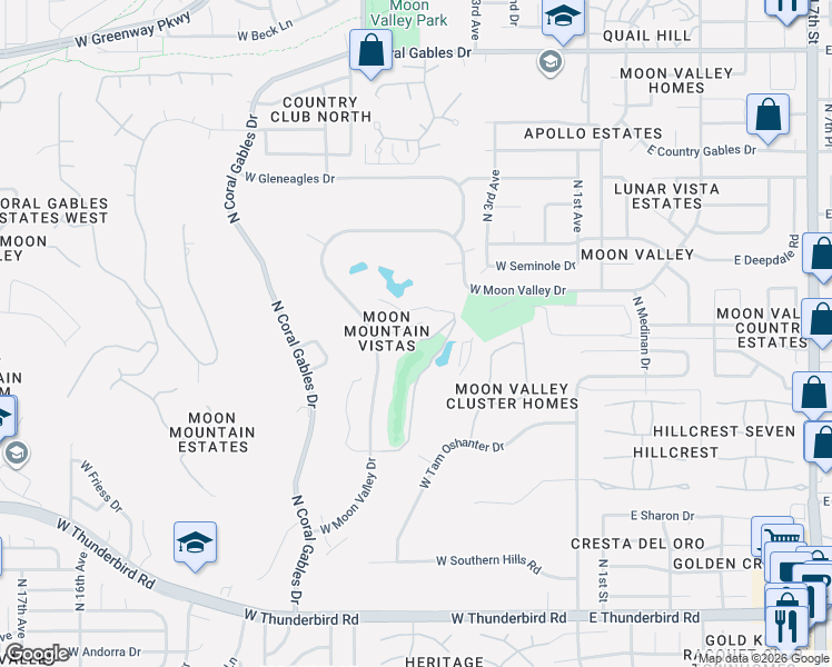 map of restaurants, bars, coffee shops, grocery stores, and more near 505 West Wakonda Lane in Phoenix