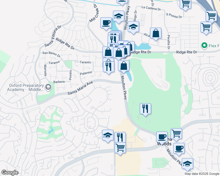 map of restaurants, bars, coffee shops, grocery stores, and more near 3110 Via Serena South in Laguna Woods
