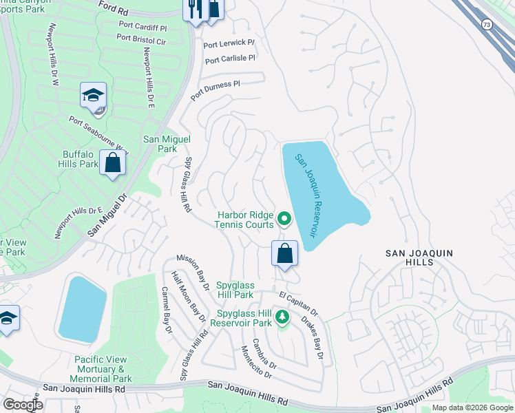map of restaurants, bars, coffee shops, grocery stores, and more near 18 Geneve in Newport Beach
