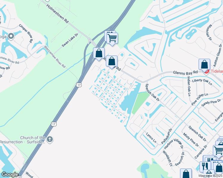 map of restaurants, bars, coffee shops, grocery stores, and more near 8796 Cloister Drive in Myrtle Beach