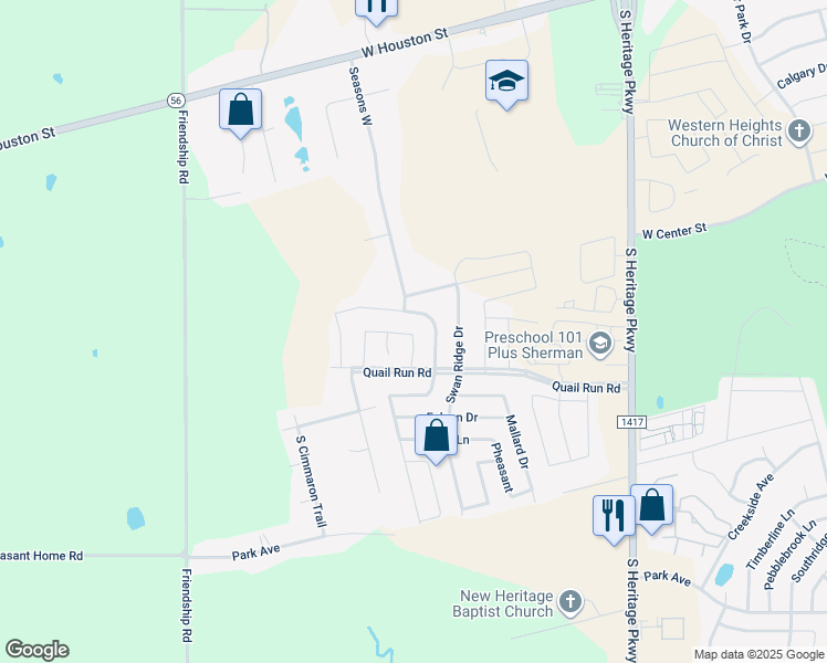 map of restaurants, bars, coffee shops, grocery stores, and more near 4511 Oriole Drive in Sherman