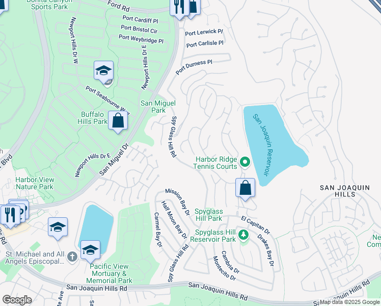 map of restaurants, bars, coffee shops, grocery stores, and more near 11 Montpellier in Newport Beach