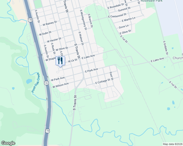 map of restaurants, bars, coffee shops, grocery stores, and more near 207 East Wilson Avenue in Sherman