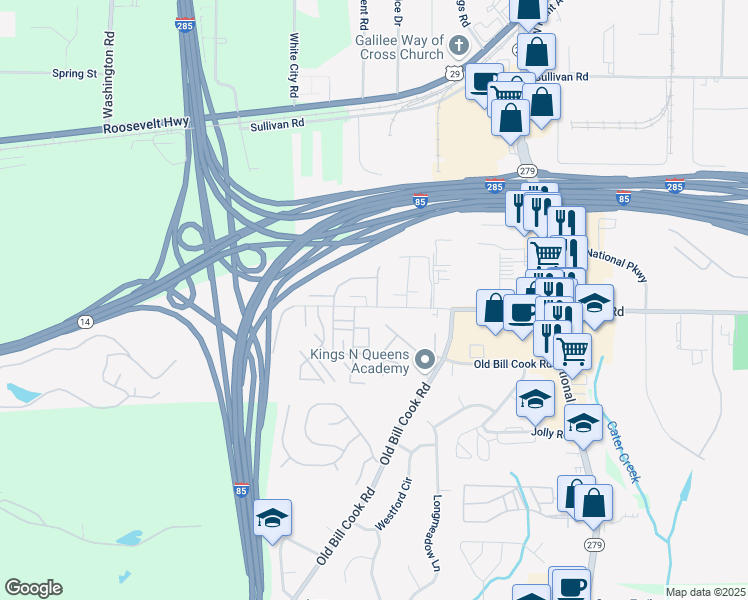 map of restaurants, bars, coffee shops, grocery stores, and more near 5097 Windsor Forrest Lane in College Park